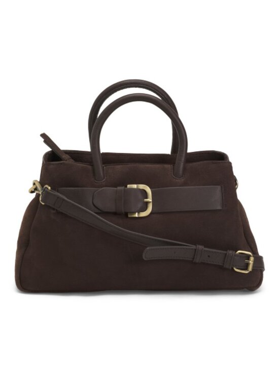 MADE IN INDIA Handbags - MADE IN INDIA Suede Satchel With Buckle On Front